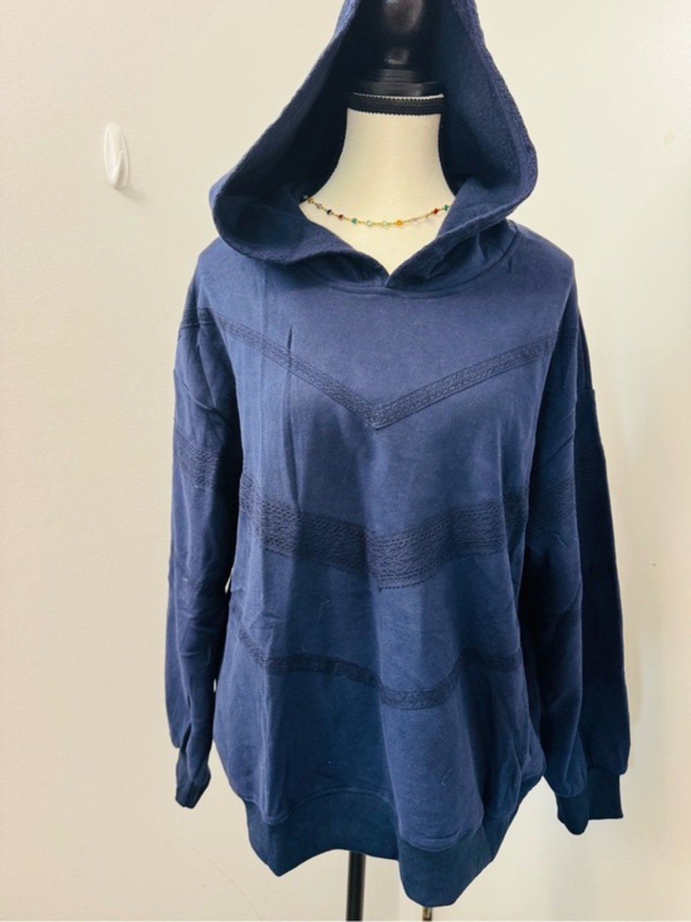 Fashion Women's Navy Hooded Crewneck Sweater Oversized Long Sleeve S